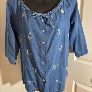Victoria Jones Woman Blue Floral Embroidered Blouse